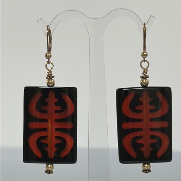14k GF  Black and Red Dangle Earrings​​​ - Picture 1 of 7